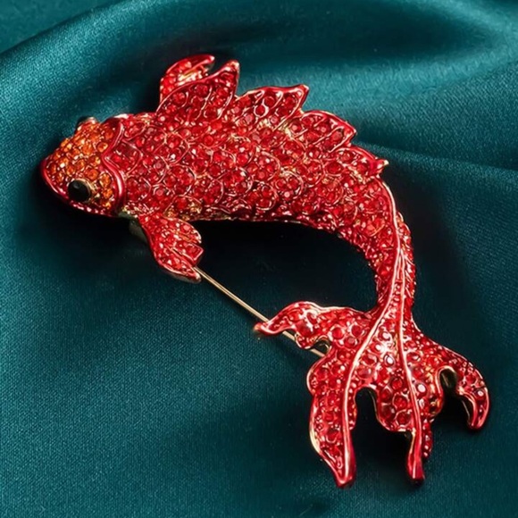 Betsey Johnson Red Crystal Carp Fish Brooch - Picture 14 of 16